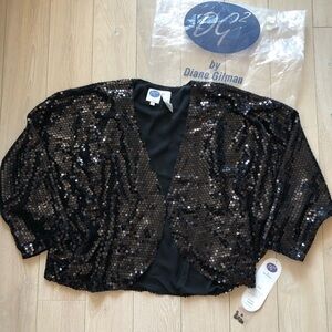 NWT DG2 by Diane Gilman Silk Sequin Shrug in Black Size L